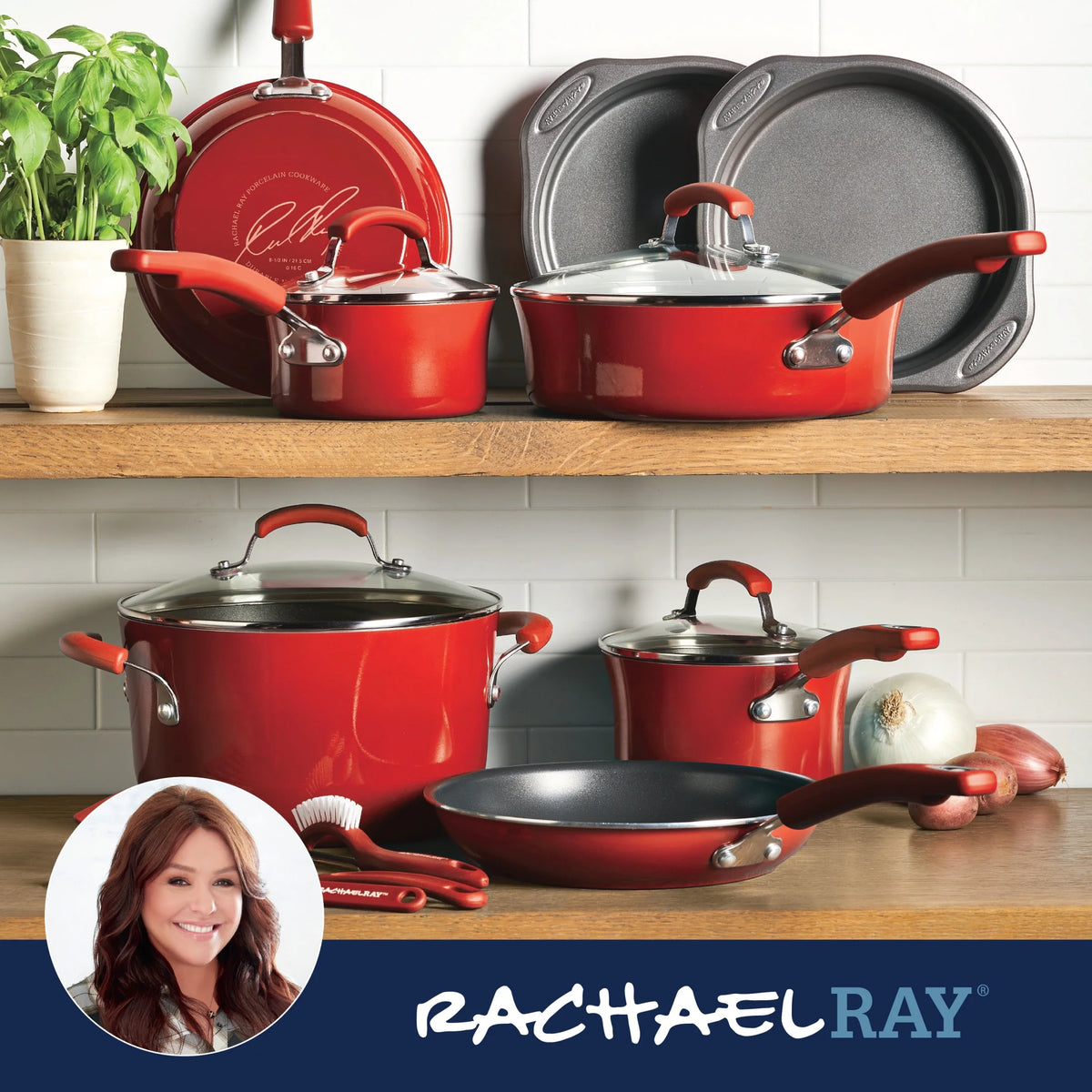 Rachael Ray 15 - Piece Nonstick Pots and Pans Set/Cookware Set, Marine Blue