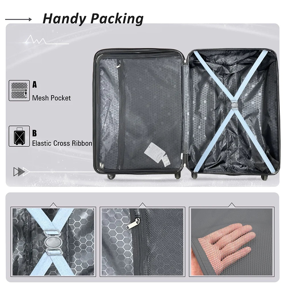 3 Piece Blue Luggage Travel Set, 20" 24" 28" Carry on Luggage with Spinner Wheels, Lightweight Hard Case Luggage Travel Suitcase Christmas Gifts for Business Trip Holiday Travel Cruise