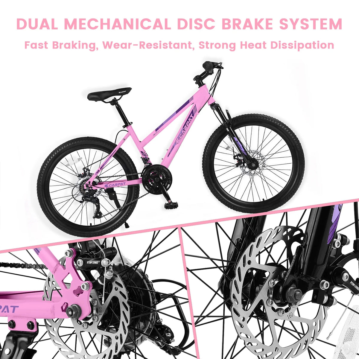Ecarpat 26 in Mountain Bike Adults Womens Mountain Bicycles with Dual Disc Brakes Shimano 21 - Speed Full Suspension MTB Bicycles for Outdoor Commuting Exercise, Multi Colors