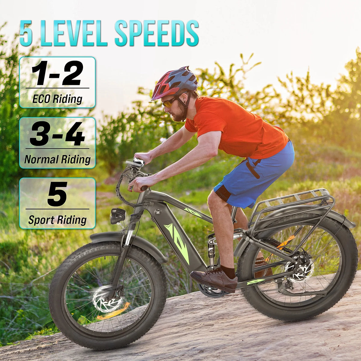 Electric Bike for Adults, 1000W E Bikes for Men, 26" Fat Tire Electric Bikes, 48V 17.5AH Battery, 28MPH, 7 Speed&Dual Hydraulic Disc Brakes, LCD Screen, 60miles Range, Electric Mountain Bicycle