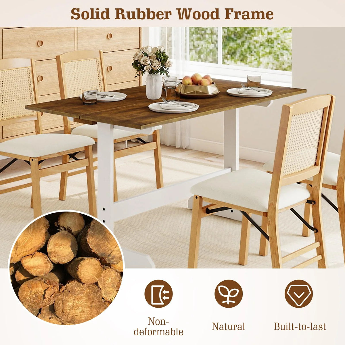 Tangkula 55 Inch Dining Table for 4-6 People Rectangular Kitchen Table with Solid Wood Trestle Base