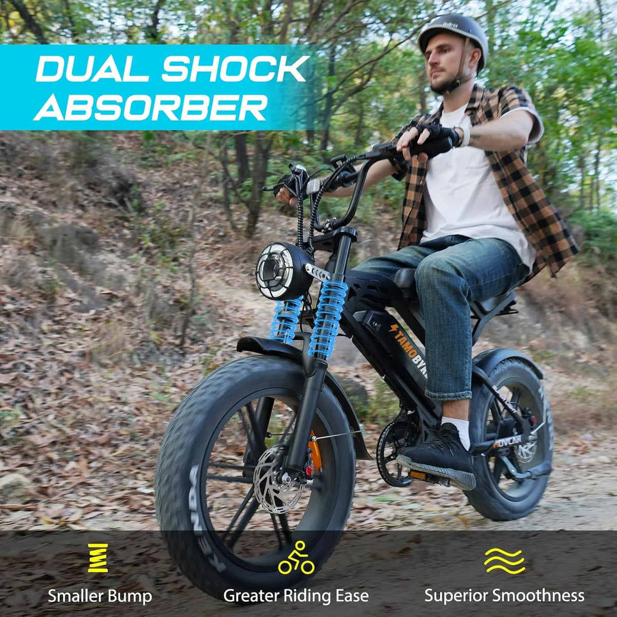 Tamobyke Electric Bike for Adults, Peak 1500W 28mph Mountain Ebike, 48V 15.6AH 20" Fat Tire Electric Bicycle Full Suspension UL2849