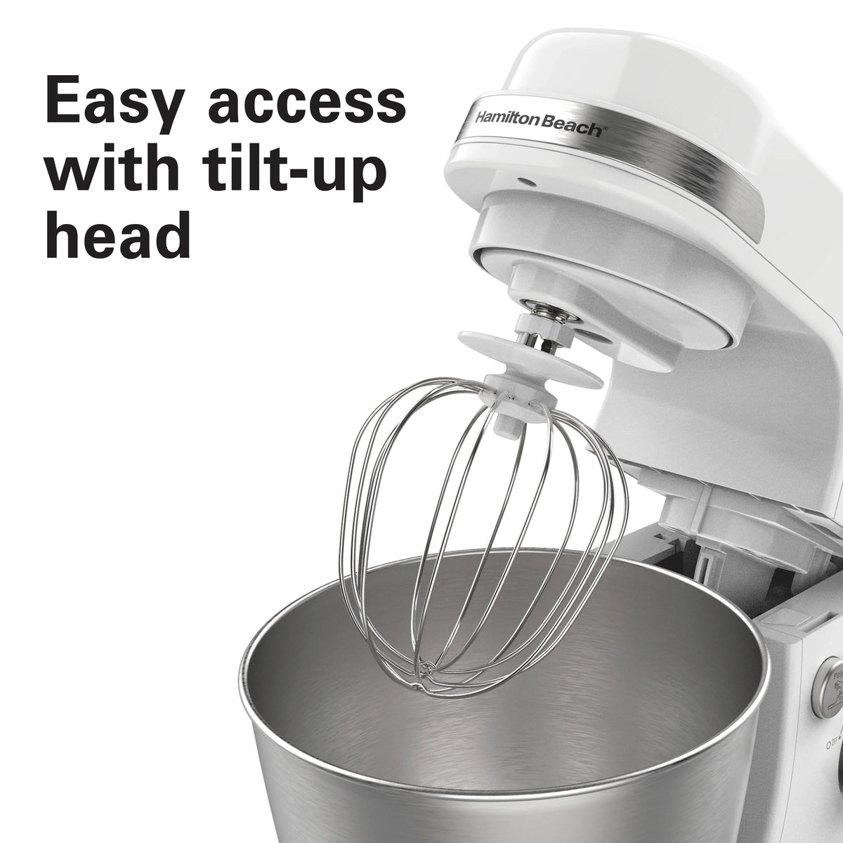 Hamilton Beach 4 Quart Stand Mixer for Kitchen, 7 Speeds, Tilt - Head, Dough Hook, Whisk & Flat Beater, White