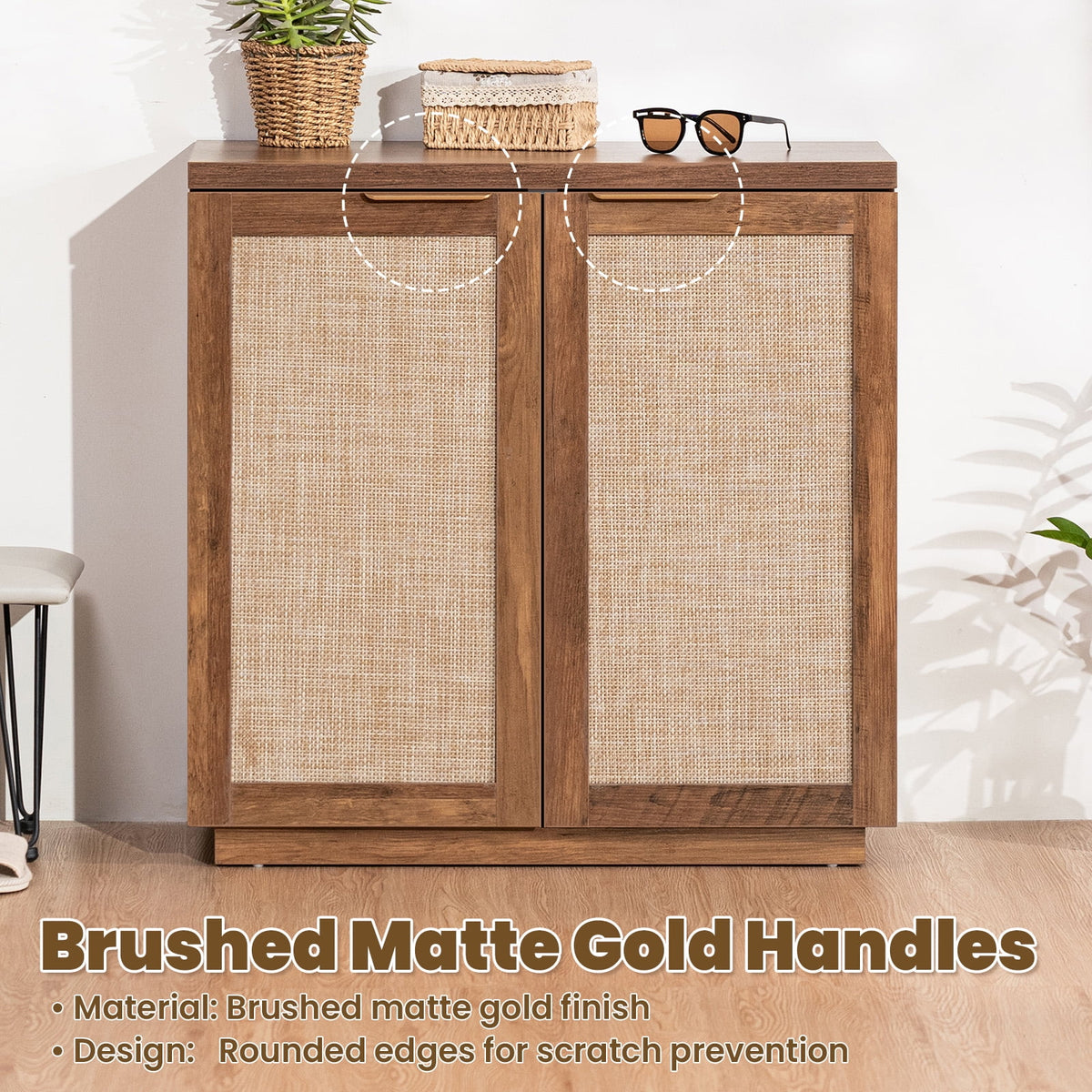 Hommpa Sideboard Buffet Cabinet Rattan Kitchen Storage Organizer with 5 - Position Adjustable Shelf & 2 Doors Boho Farmhouse Accent Cabinets TV Console for Living Dining Room Coffee Bar