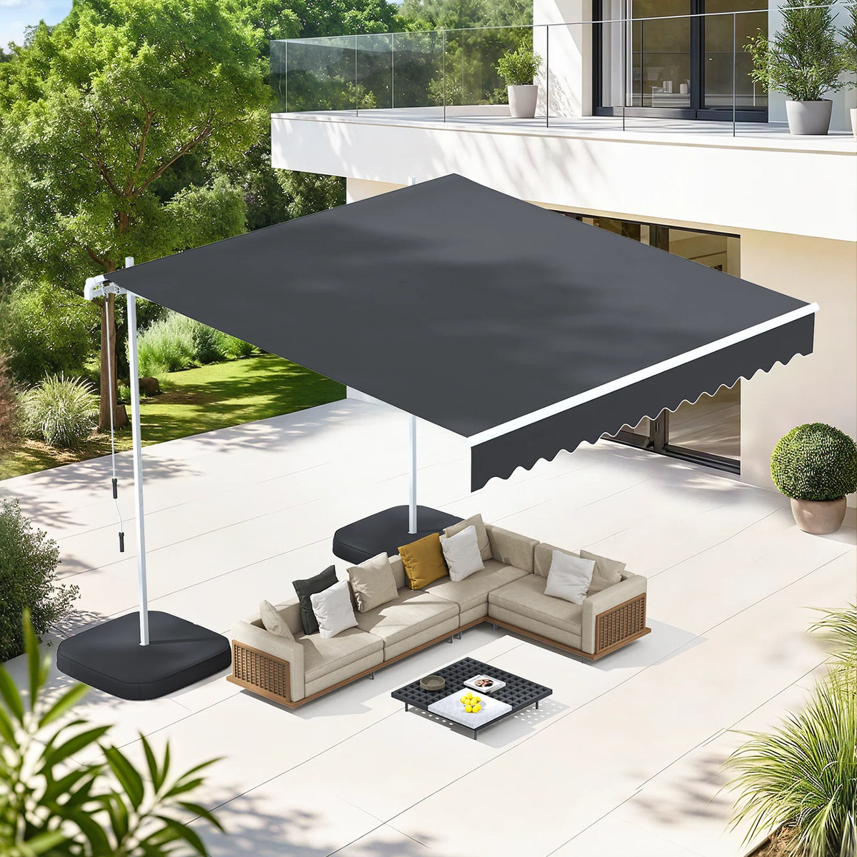 AECOJOY Free Standing Retractable Awning, 10'x8' Patio Awnings Outdoor Manual Sun Shade Shelter, Dark Grey
