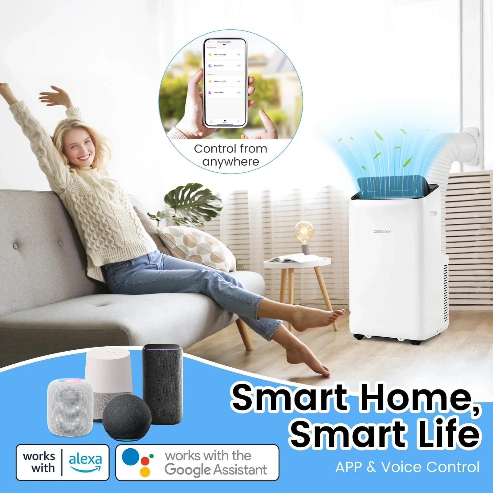 14000 BTU Inverter Portable Air Conditioner, WiFi Smart 3-in-1 AC Unit with Dehumidifier & Fan, App/Voice Control, Window Kit for 650 Sq. Ft Rooms