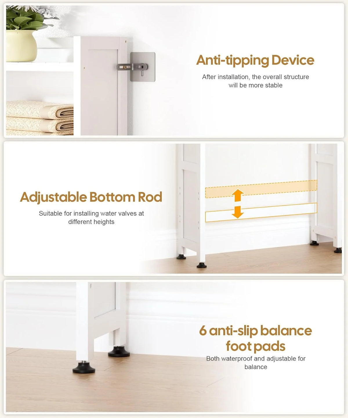 Over the Toilet Storage Cabinet with Acrylic Door Panel and Paper Towel Drawer, Bamboo Space Saver Shelf, Bathroom Organizer Rack Above WC (without Power Strip, White)