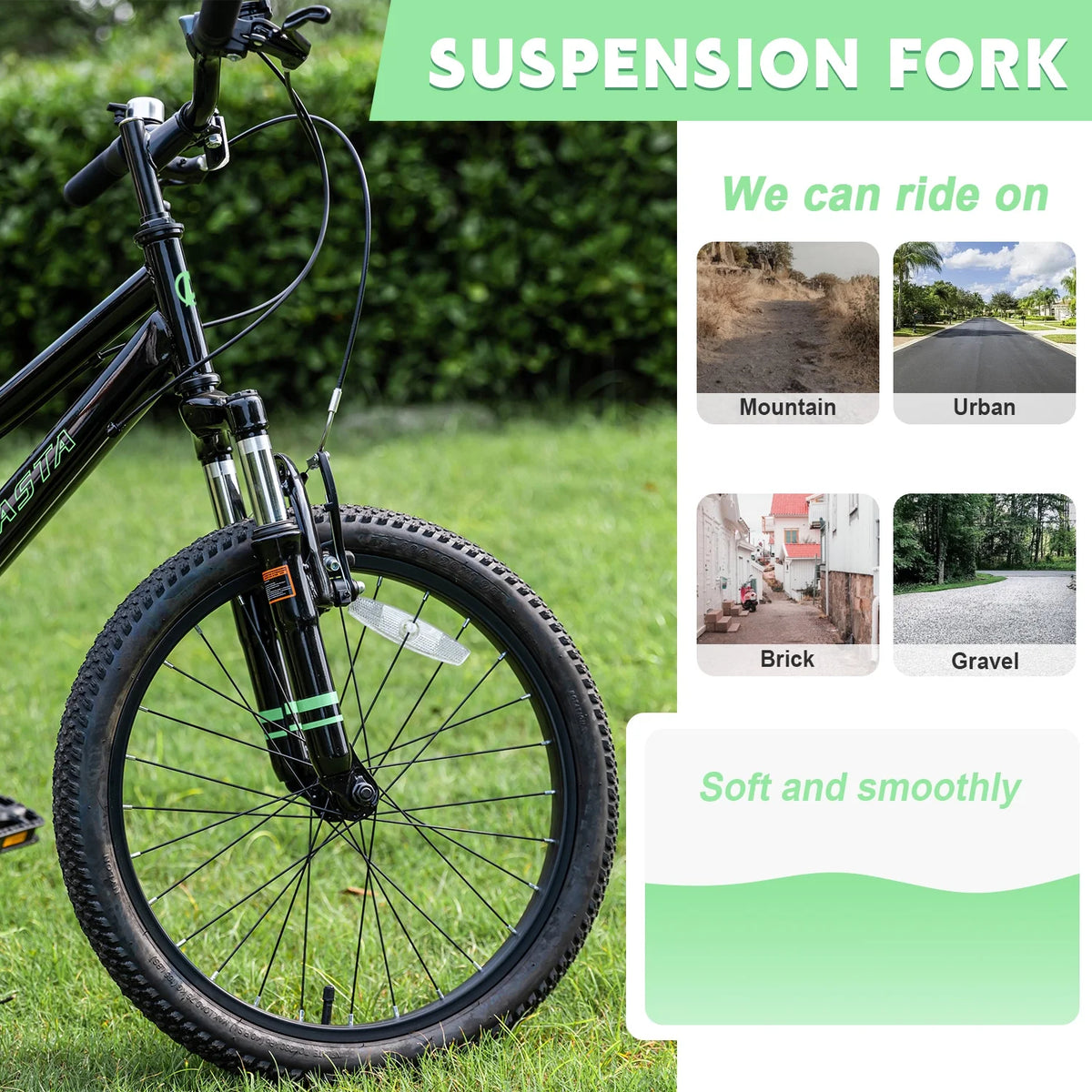 AVASTA 20'' Big Kids Mountain Bike for Age 6 7 8 9 10 11 12 Years Old Boys Girls Teen with Suspension Fork Front & Rear Dual Hand Brakes 6 Speeds Drivetrain, Cyan