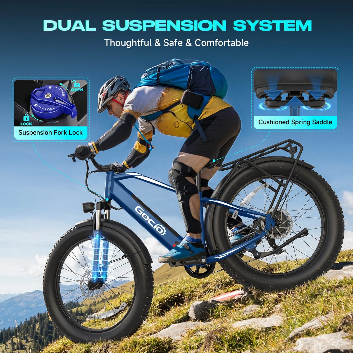 Gocio Electric Bike, 26"x4.0" Fat Tire E - Mountain Bike, Peak 1000W Motor, 28MPH 48V 15ah Battery Removable Ebike for Off Road, Sand, UL2849