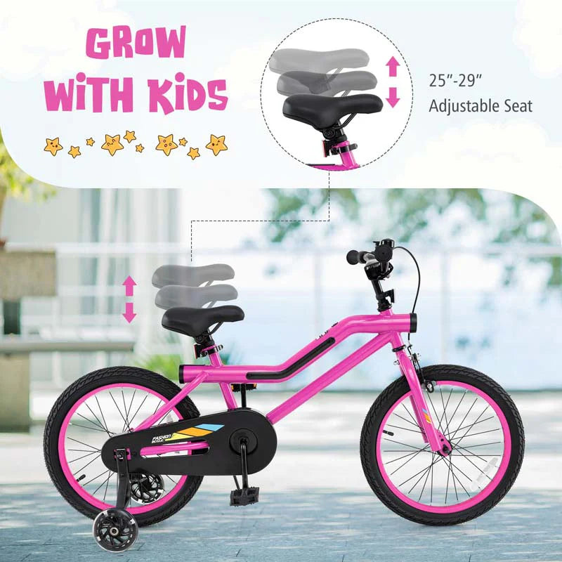 16/18 Inch LED Lighted Kids Bike with Training Wheels, Headlight, Adjustable Seat & Dual Brakes, Children Bicycle for Ages 4-8 Years
