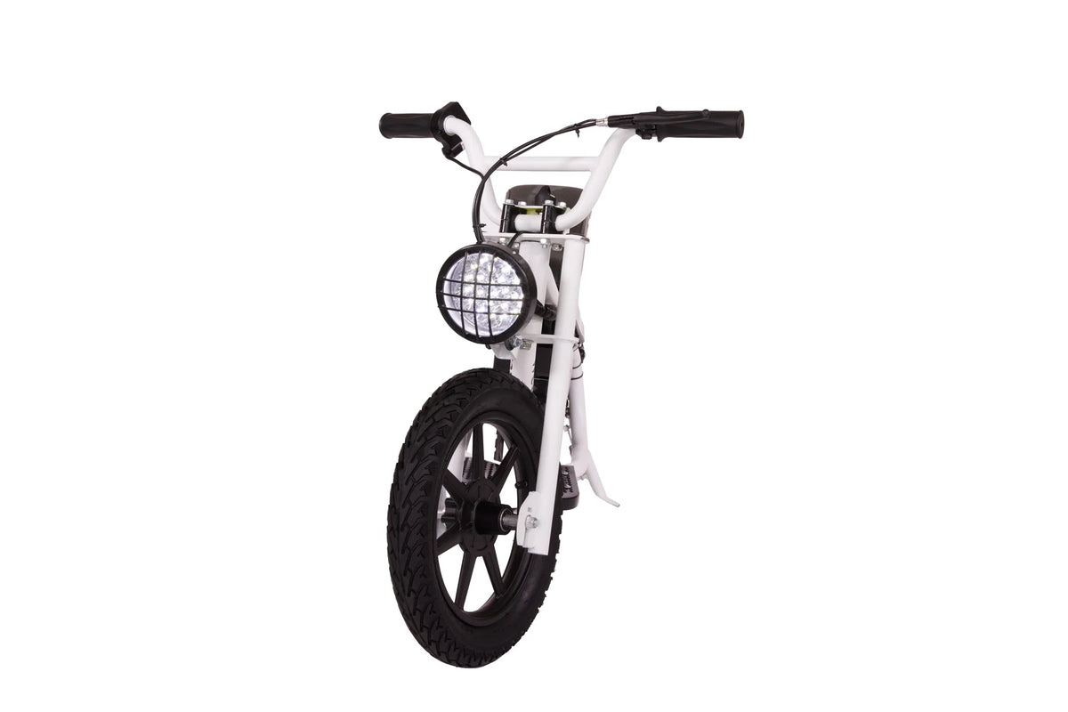 Droyd Weeler Electric Mini Bike - 24V 8ah Battery, 6 - 10 MPH, up to 8 Miles, LED Lights, Kids Ages 6+