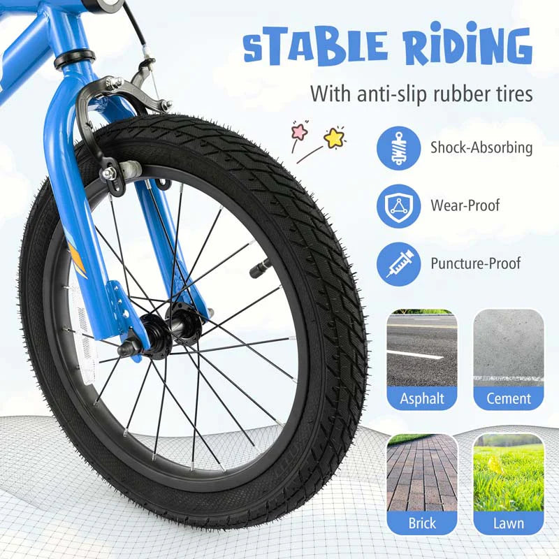 16/18 Inch LED Lighted Kids Bike with Training Wheels, Headlight, Adjustable Seat & Dual Brakes, Children Bicycle for Ages 4-8 Years
