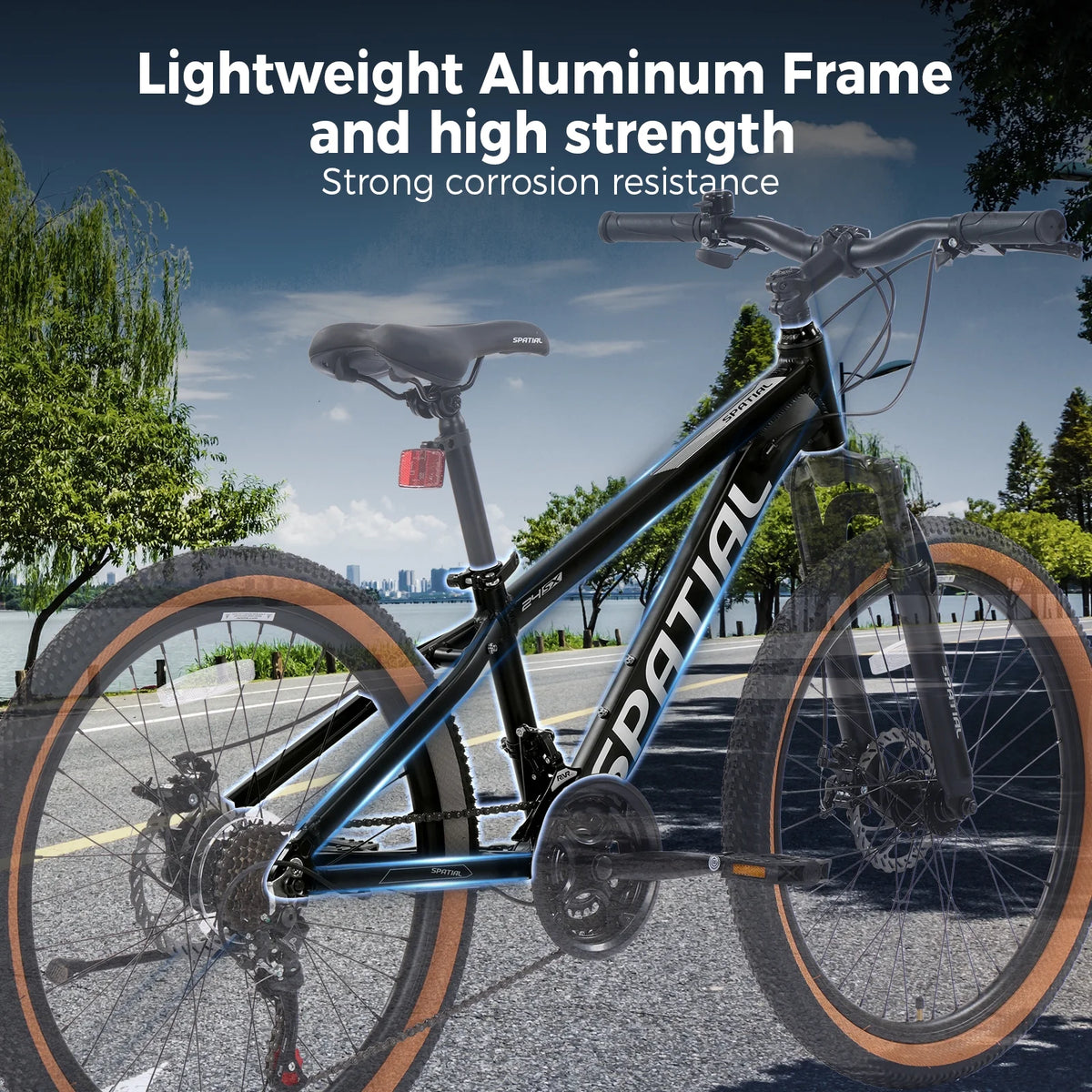 SPATIAL 24/26/27.5/29 in Mountain Bike, 8/21 Speed Lightweight Aluminum Magensium Frame Mountain Bicycle, Fits Men Women Teenagers Adult Disc Brake MTB Bicycle