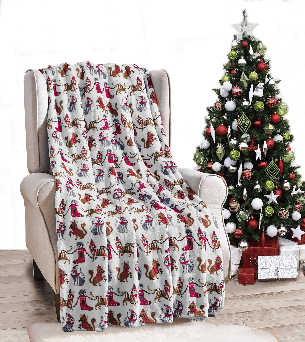 Elegant Comfort Luxury Velvet Super Soft Christmas Prints Fleece Blanket-Holiday Theme Home D��cor Fuzzy Warm and Cozy Throws for Winter Bedding,