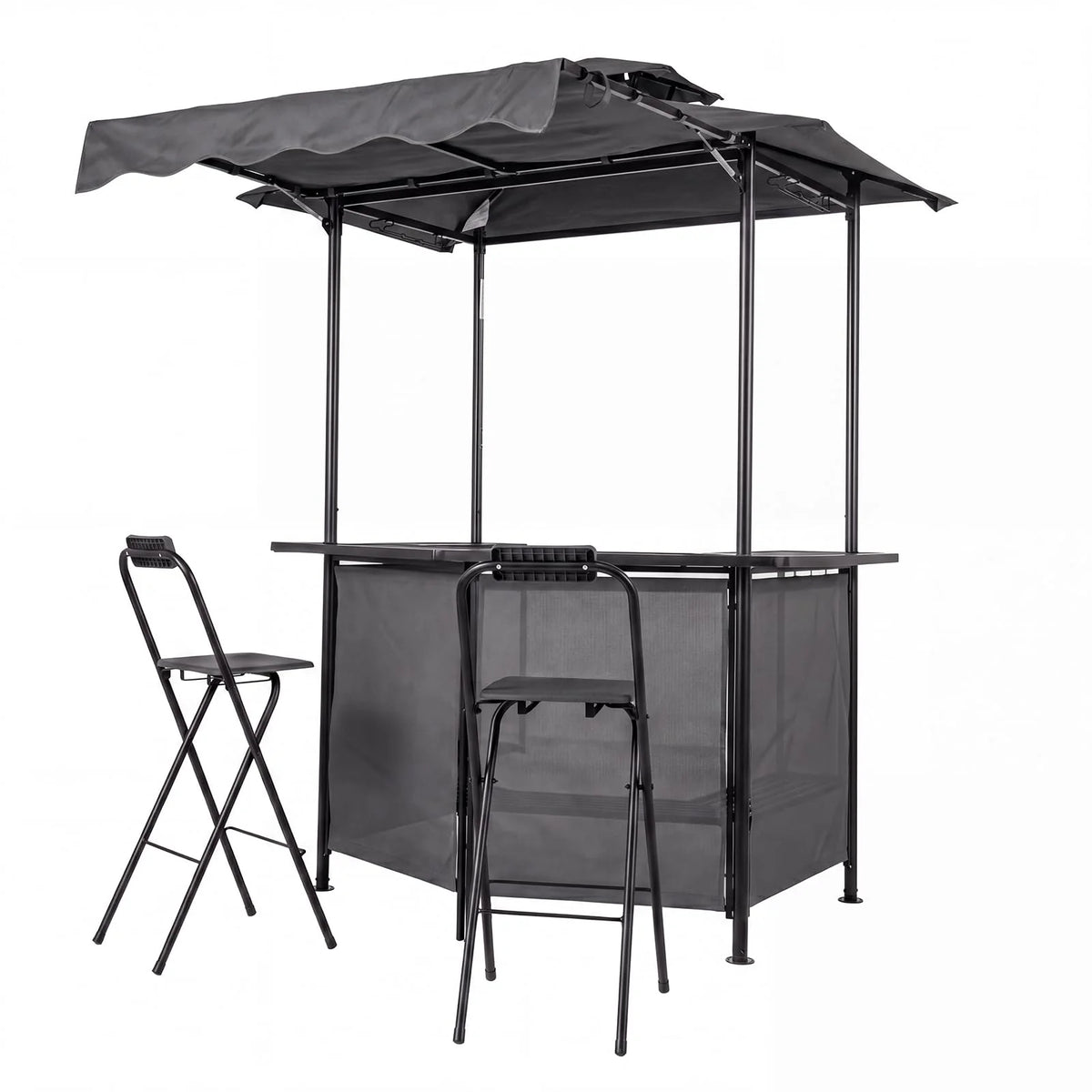Tangkula 3 Piece Patio Bar Set Grill Gazebo & 2 Foldable Bar Stools