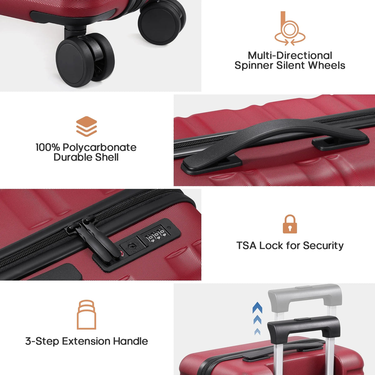 MIUSSE Luggage Sets 3 Piece, 20 in Carry on Luggage with Wheels, 100% PC Hardshell Suitcase with TSA Lock, Carry on Suitcases Airline Approved with Travel Backpack for Men Women
