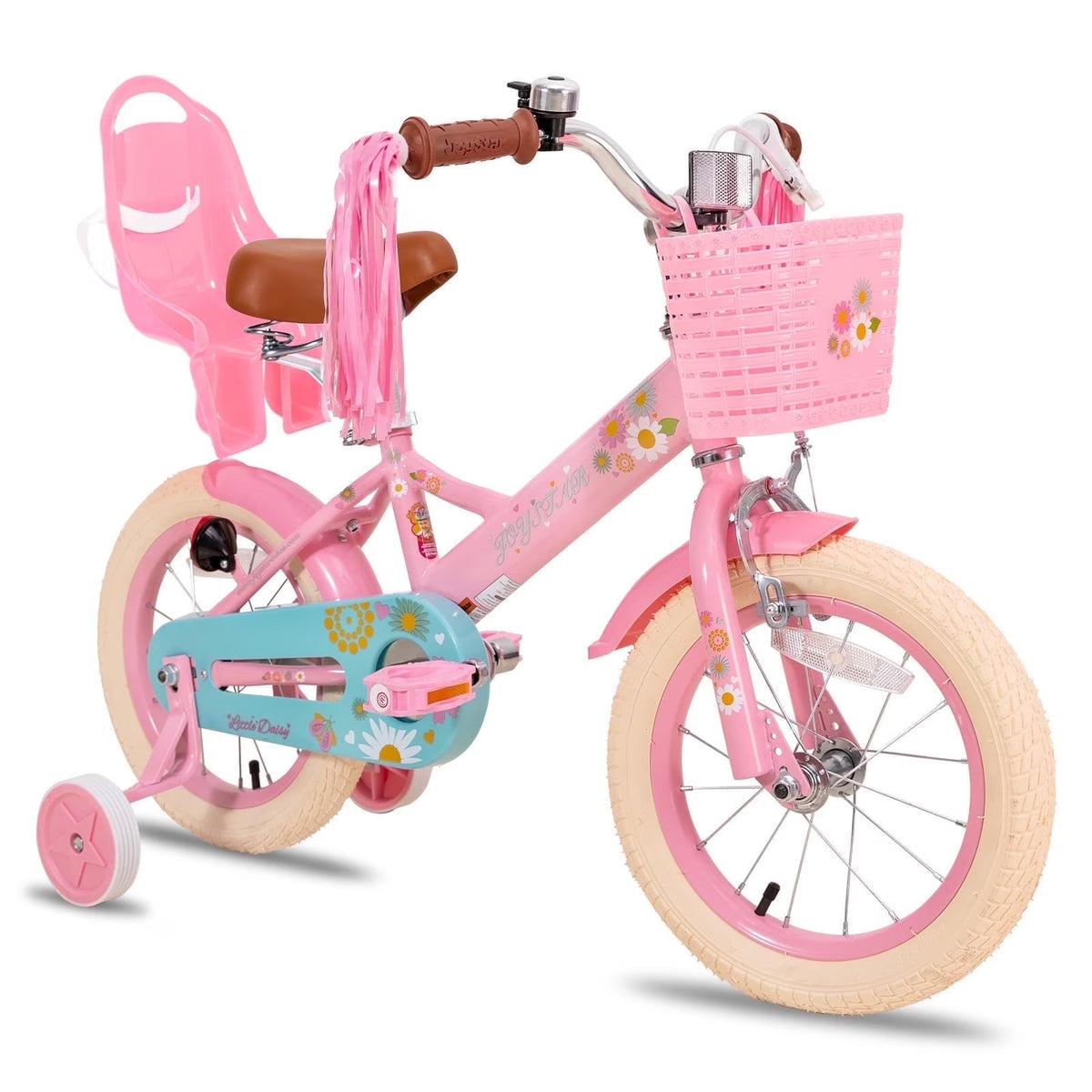 JOYSTAR Little Daisy 14 in Kids Bike for 3 4 5 Years Girls with Handbrake Children Princess Bicycle with Training Wheels Basket Streamer Toddler Cycle Bikes Blue