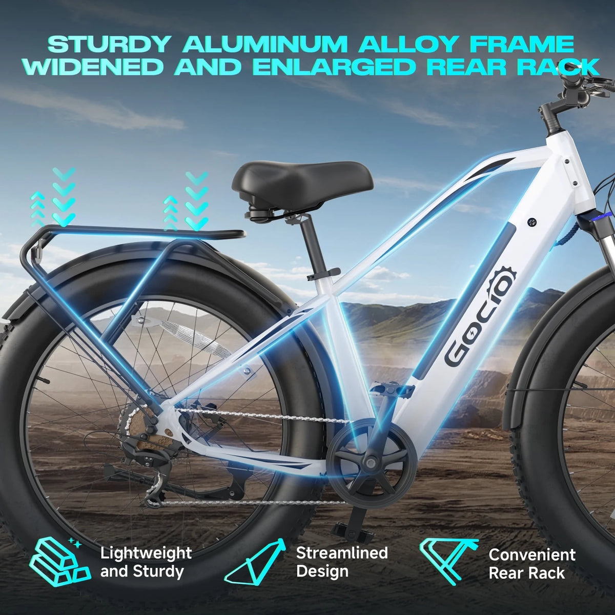 Gocio Electric Bike, 26"x4.0" Fat Tire E - Mountain Bike, Peak 1000W Motor, 28MPH 48V 15ah Battery Removable Ebike for Off Road, Sand, UL2849