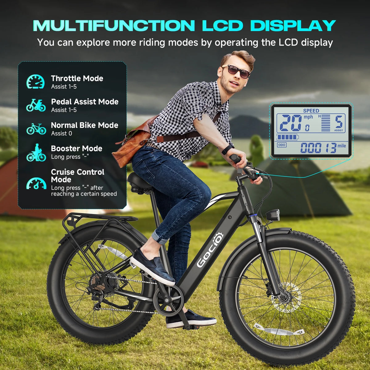 Gocio Electric Bike, 26"x4.0" Fat Tire E - Mountain Bike, Peak 1000W Motor, 28MPH 48V 15ah Battery Removable Ebike for Off Road, Sand, UL2849