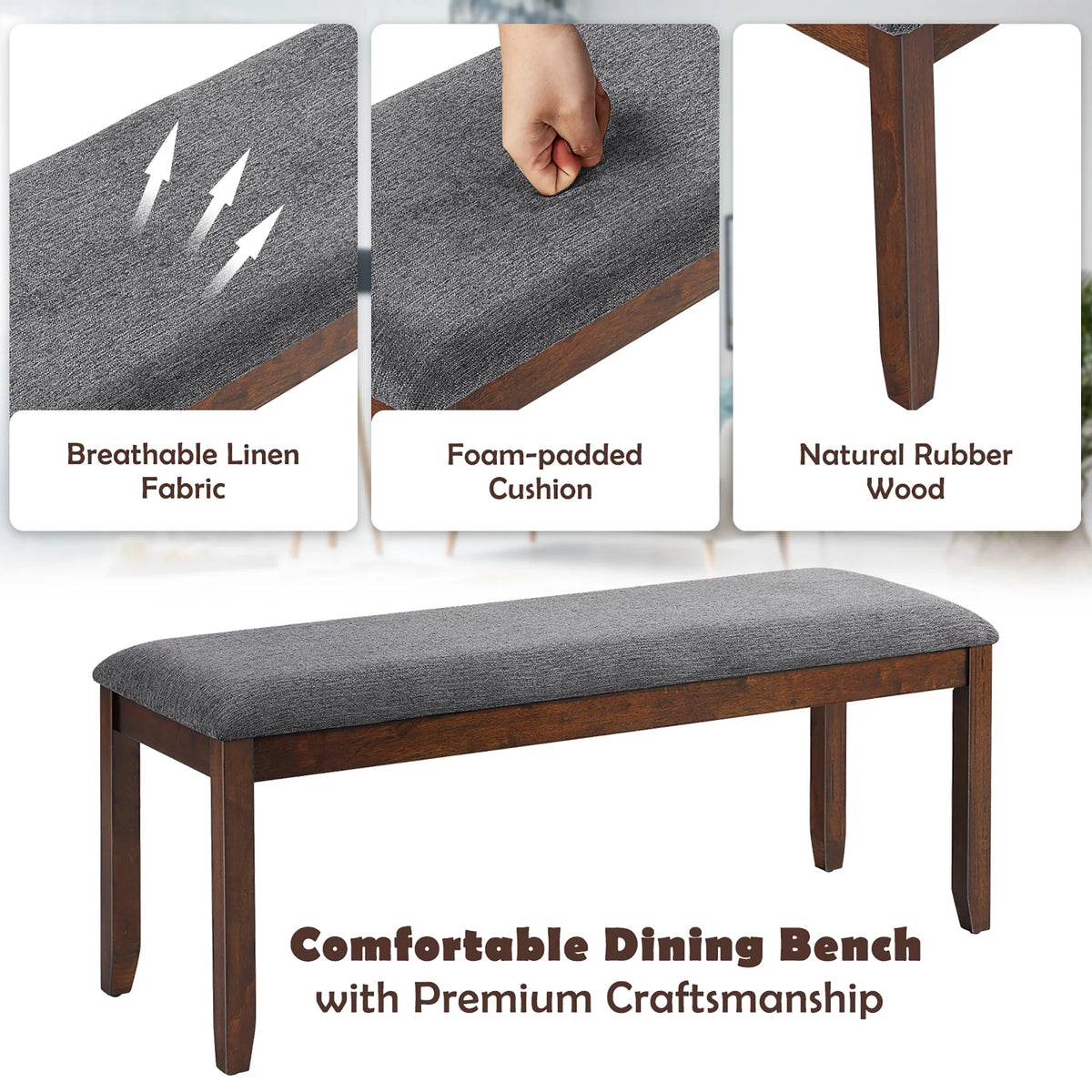 Costway Dining Bench Upholstered Entryway Bench Footstool Kitchen W/ Wood Legs
