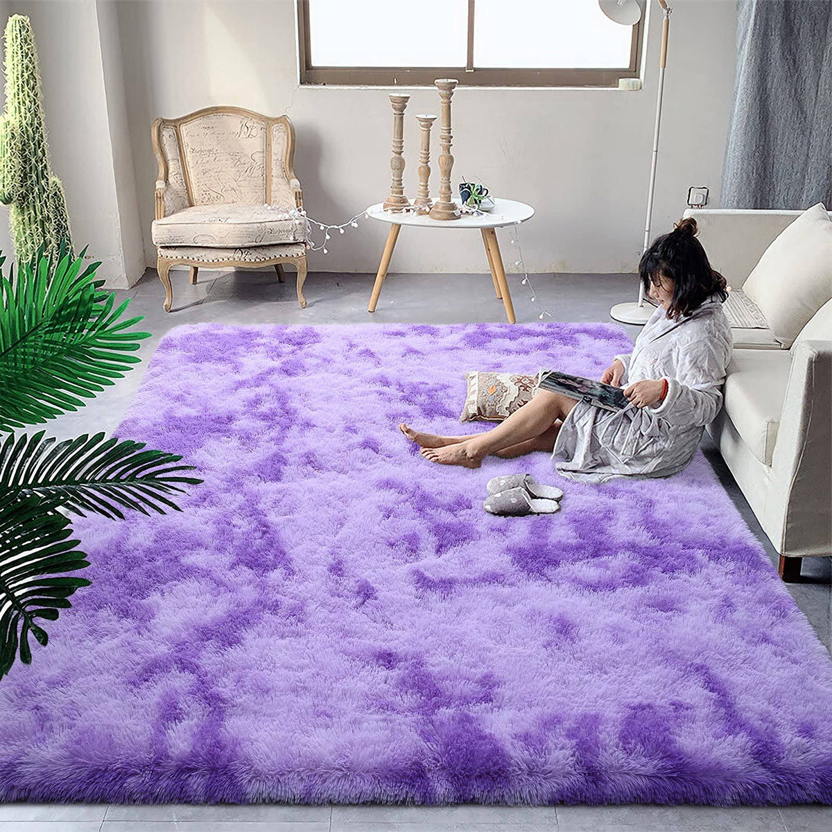 DweIke Super Soft Shaggy Rugs Fluffy Carpets, Tie-Dye Rugs for Living Room Bedroom Girls Kids Room Nursery Home Decor,Non-Slip Machine Washable Carpet