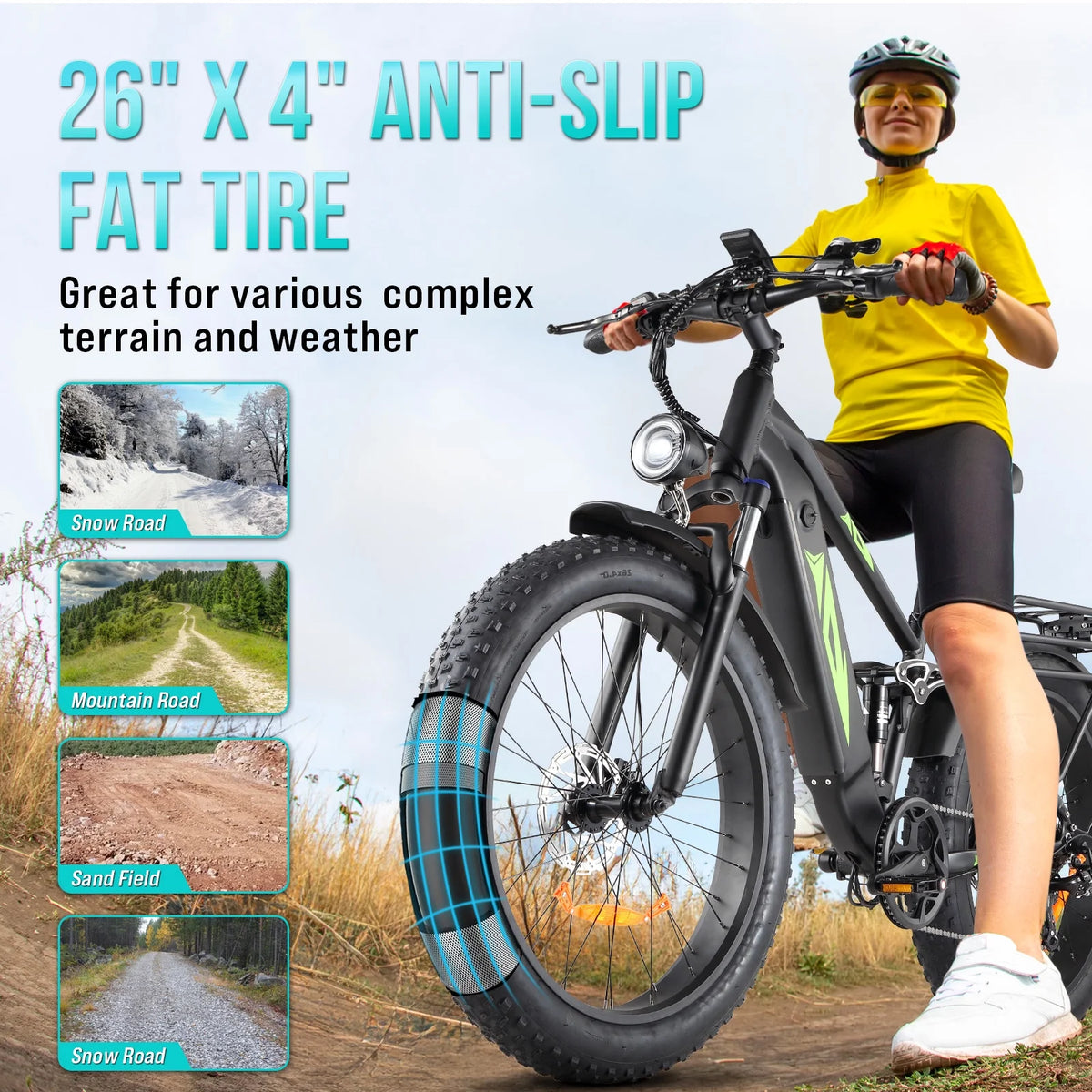 Electric Bike for Adults, 1000W E Bikes for Men, 26" Fat Tire Electric Bikes, 48V 17.5AH Battery, 28MPH, 7 Speed&Dual Hydraulic Disc Brakes, LCD Screen, 60miles Range, Electric Mountain Bicycle