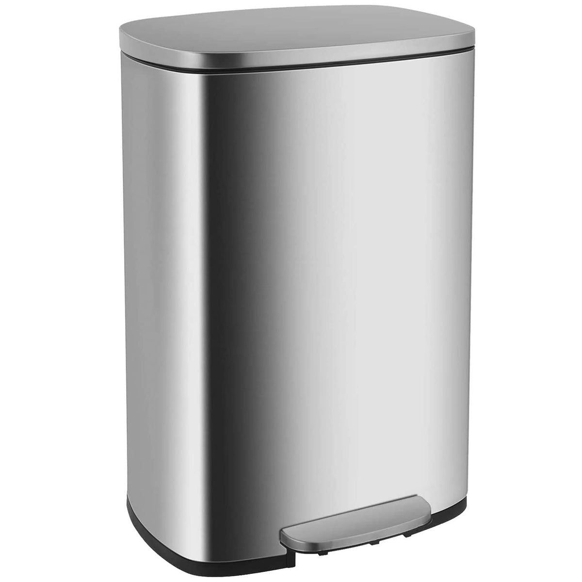 Kitchen Trash Can with Lid for Office Bedroom Bathroom Step Trash Bin Fingerprint-Proof Garbage Bin Brushed Stainless Steel 13 Gallon / 50 Liter