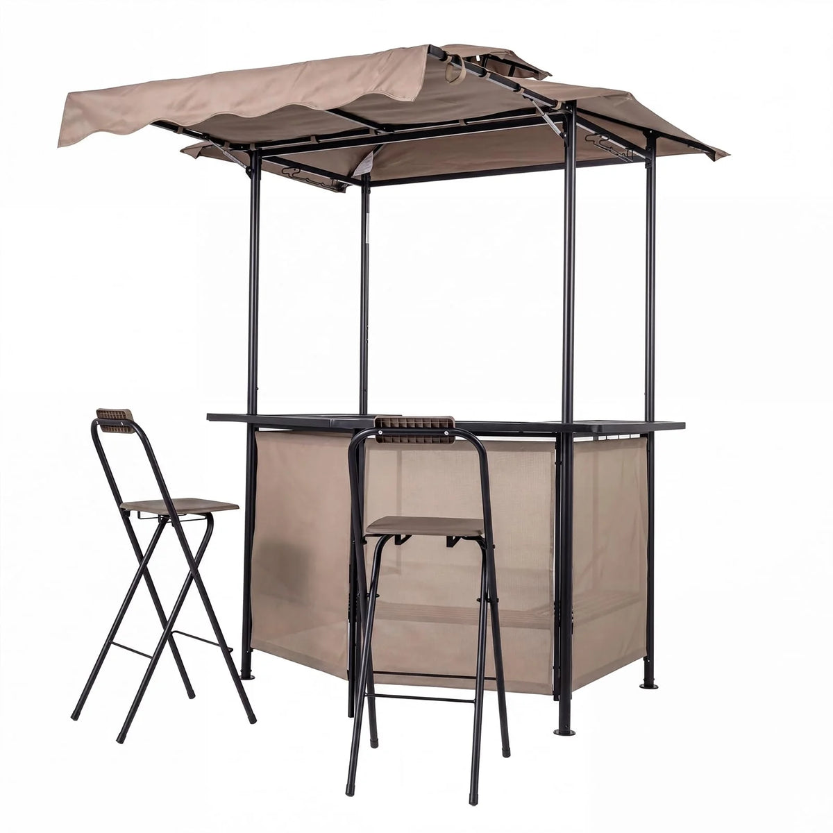 Tangkula 3 Piece Patio Bar Set Grill Gazebo & 2 Foldable Bar Stools