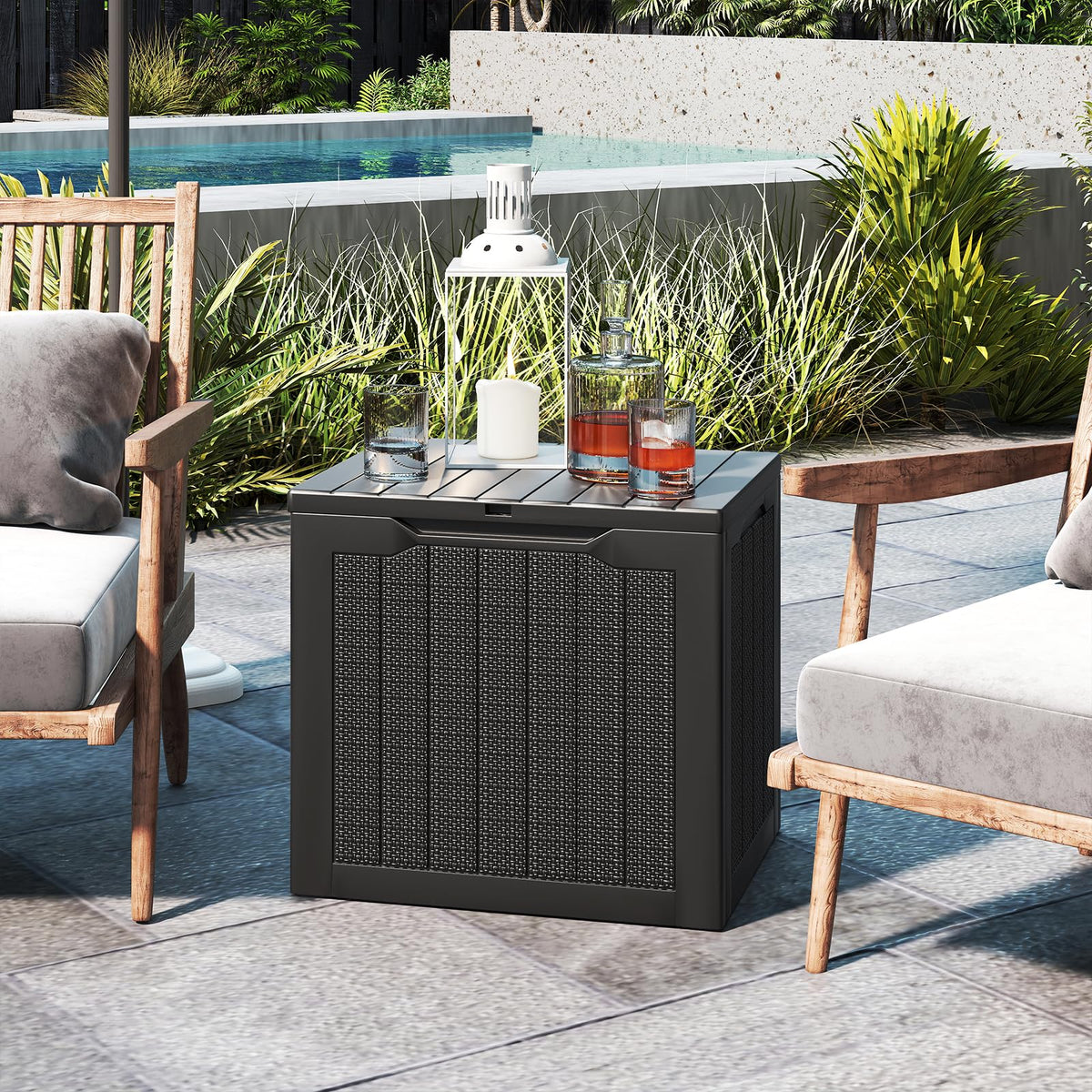Tangkula 30 Gallon Resin Outdoor Storage Bench with Lockable Lid