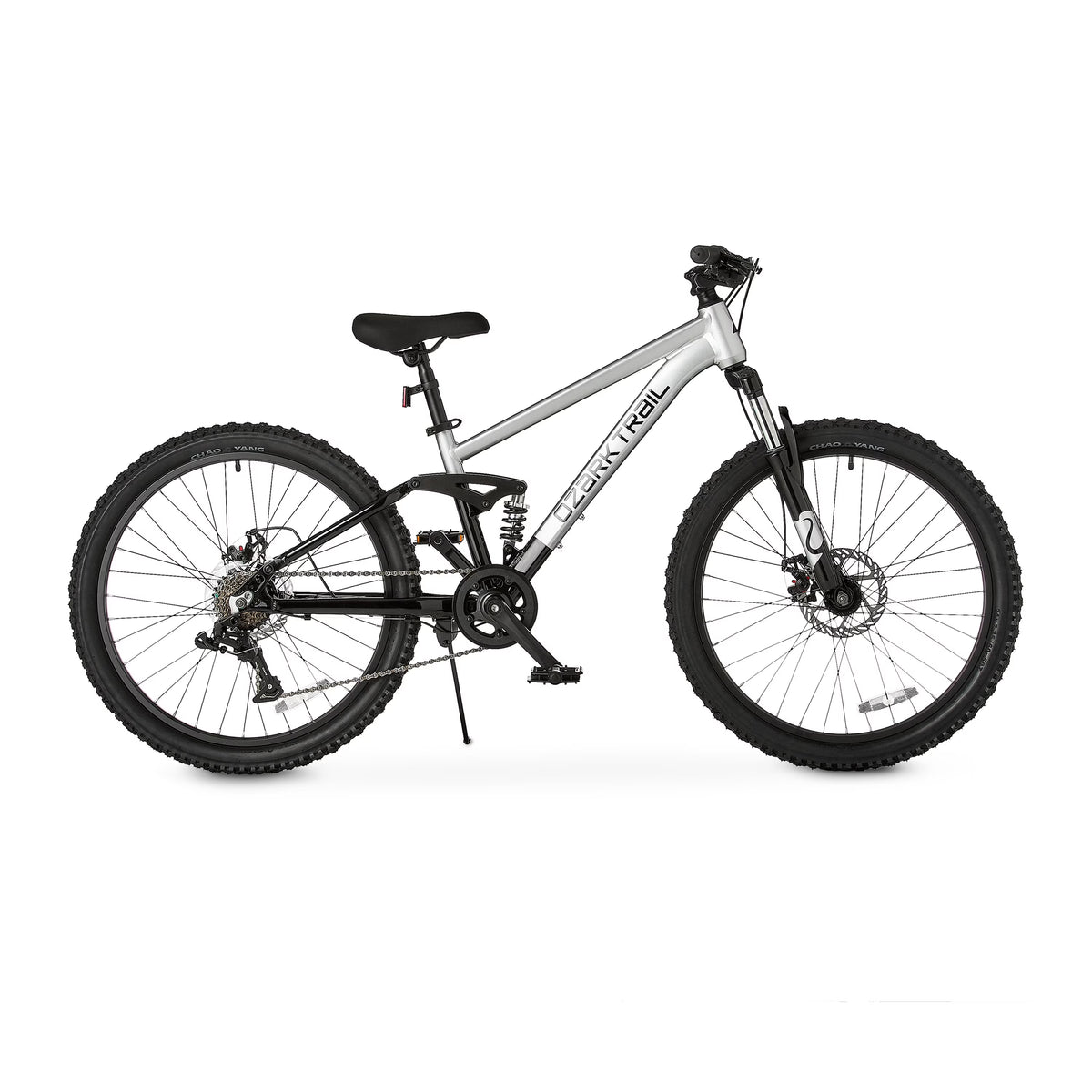 24" Ozark Trail FS.1 Epictrail Full Suspension Mountain Bike, for Teens and Adults, Heights Between 4'6" - 5'6", Silver