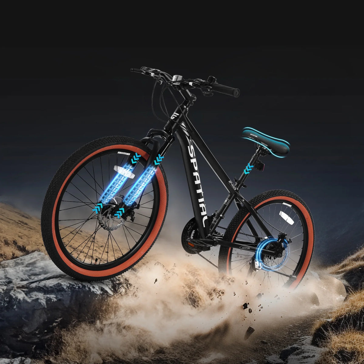 SPATIAL 24/26/27.5/29 in Mountain Bike, 8/21 Speed Lightweight Aluminum Magensium Frame Mountain Bicycle, Fits Men Women Teenagers Adult Disc Brake MTB Bicycle