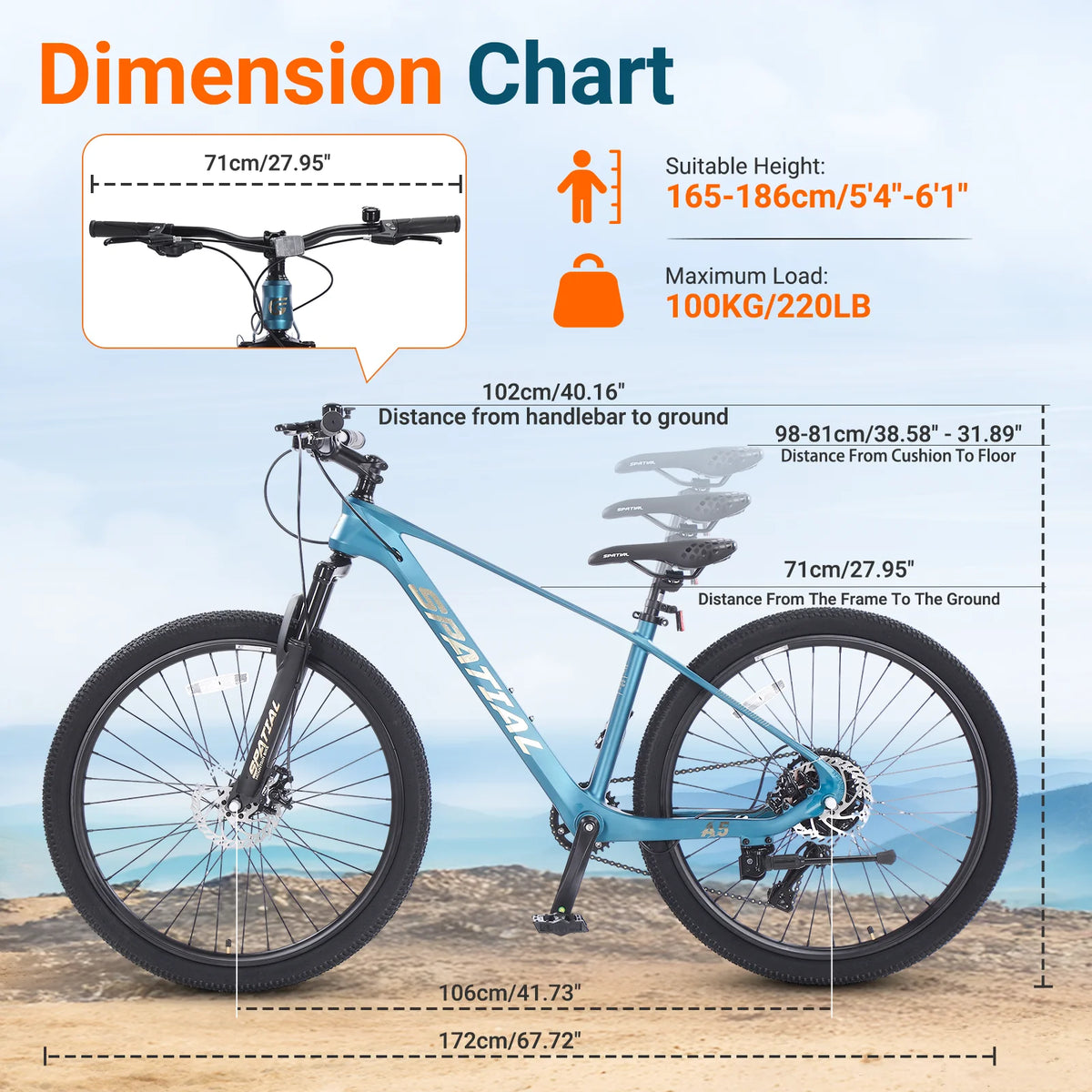 SPATIAL 24/26/27.5/29 in Mountain Bike, 8/21 Speed Lightweight Aluminum Magensium Frame Mountain Bicycle, Fits Men Women Teenagers Adult Disc Brake MTB Bicycle
