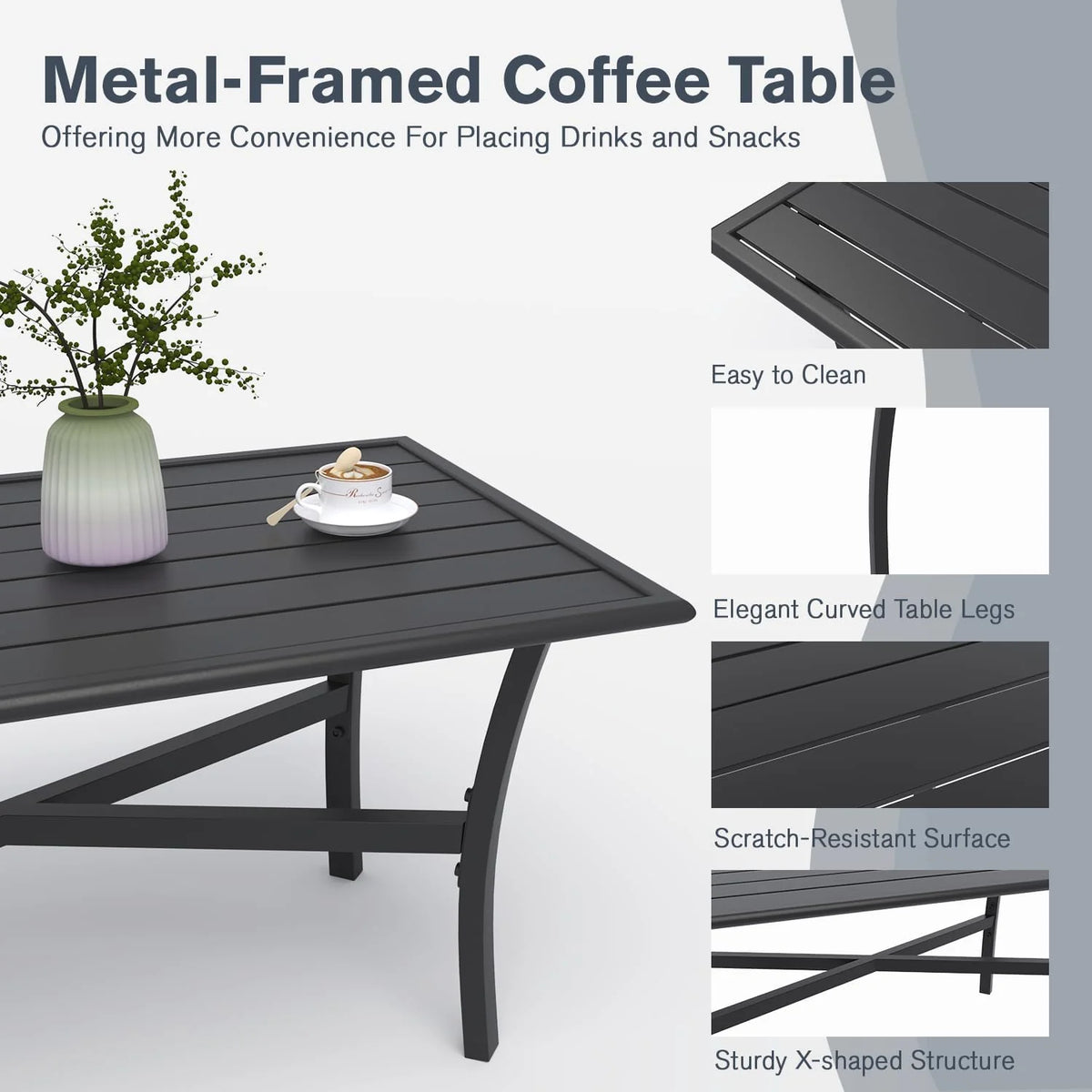 AECOJOY Outdoor Patio Furniture Set with Rocking Chair, 4 Piece Rattan Conversation Bistro Set with Coffee Table, Gray