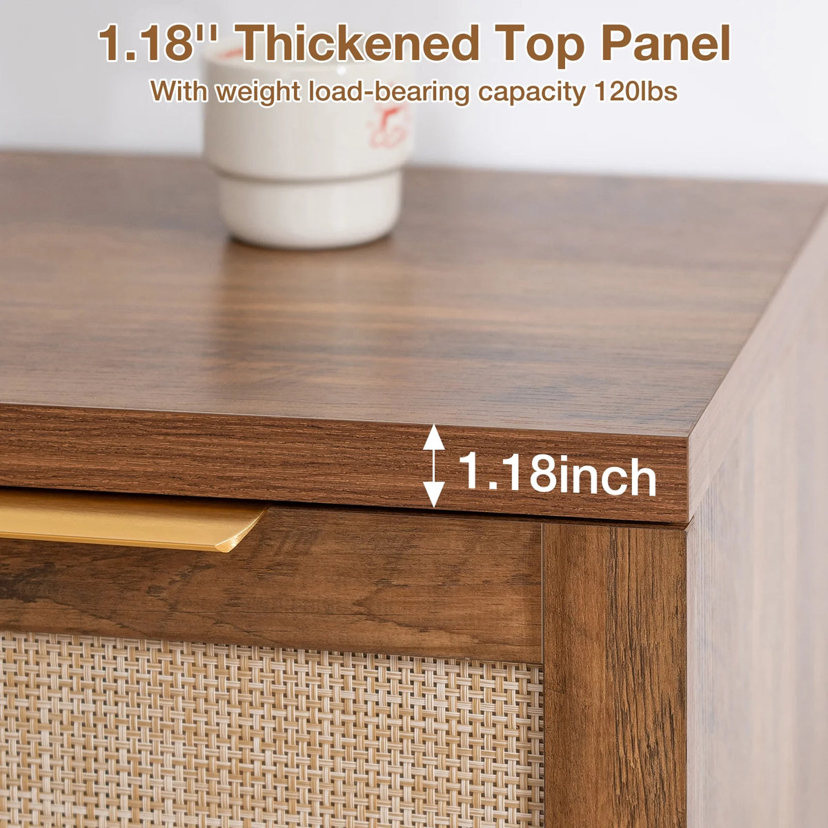 Hommpa Sideboard Buffet Cabinet Rattan Kitchen Storage Organizer with 5 - Position Adjustable Shelf & 2 Doors Boho Farmhouse Accent Cabinets TV Console for Living Dining Room Coffee Bar