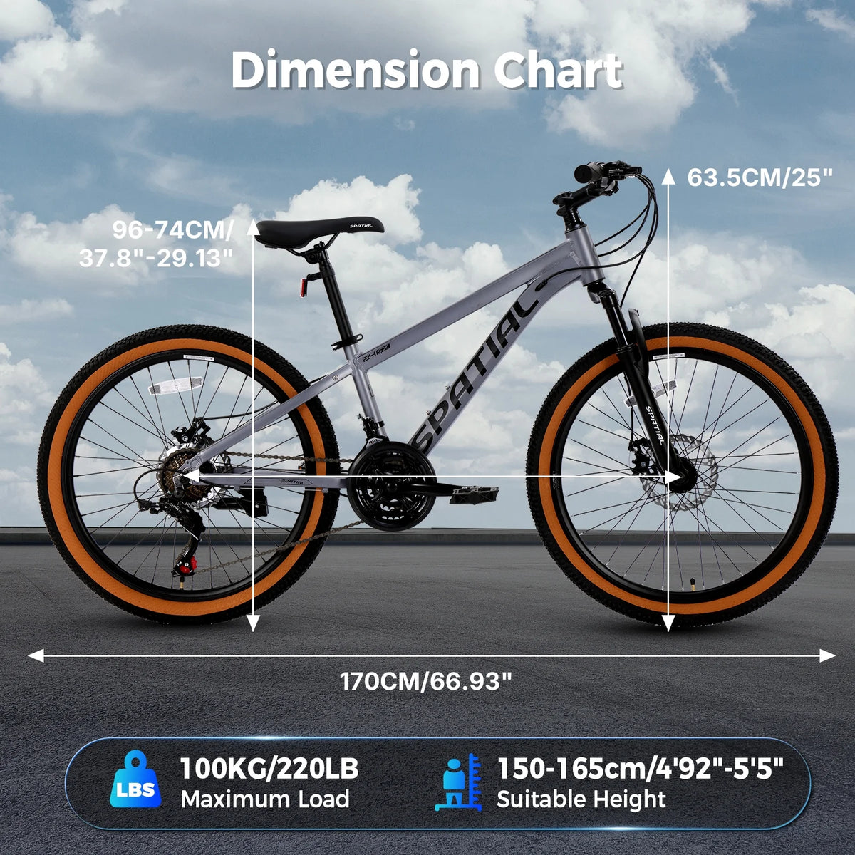SPATIAL 24/26/27.5/29 in Mountain Bike, 8/21 Speed Lightweight Aluminum Magensium Frame Mountain Bicycle, Fits Men Women Teenagers Adult Disc Brake MTB Bicycle