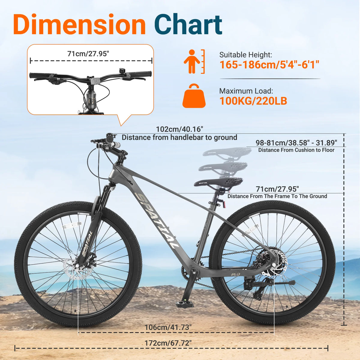 SPATIAL 24/26/27.5/29 in Mountain Bike, 8/21 Speed Lightweight Aluminum Magensium Frame Mountain Bicycle, Fits Men Women Teenagers Adult Disc Brake MTB Bicycle