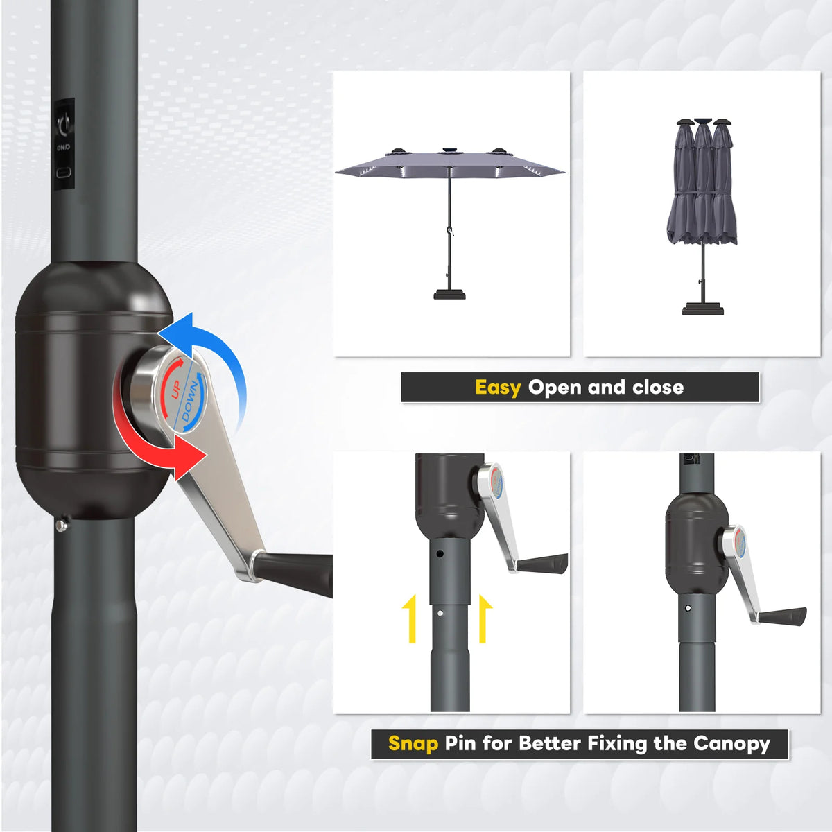 AECOJOY 15ft Patio Double-Sided Umbrella, 156 PCS Solar LED Light Outdoor Large Umbrella, Dark Grey