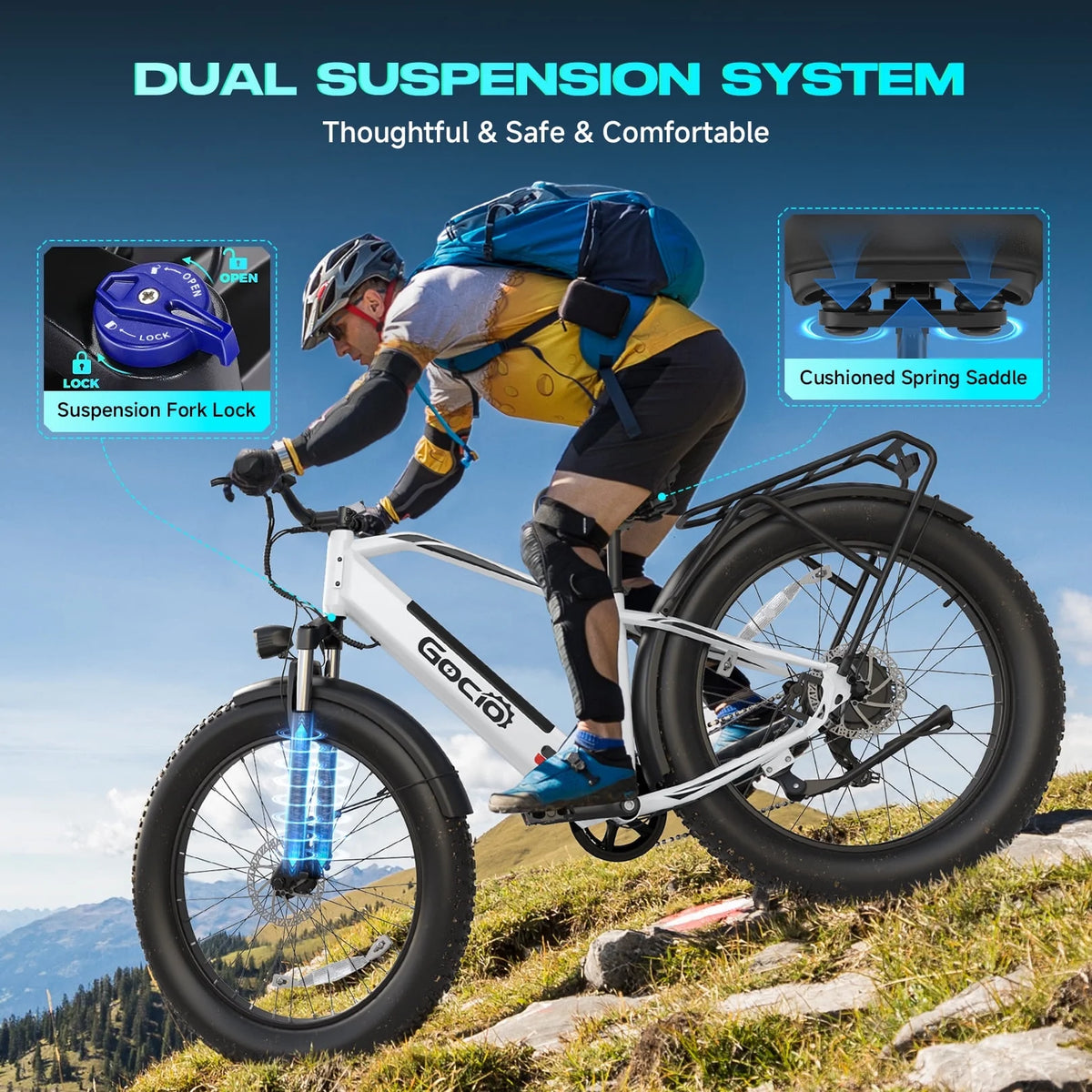 Gocio Electric Bike, 26"x4.0" Fat Tire E - Mountain Bike, Peak 1000W Motor, 28MPH 48V 15ah Battery Removable Ebike for Off Road, Sand, UL2849