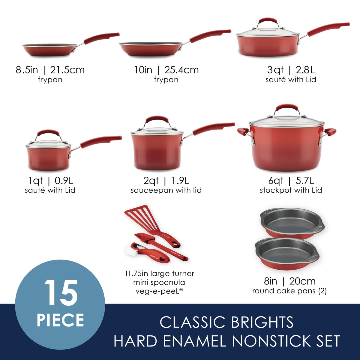 Rachael Ray 15 - Piece Nonstick Pots and Pans Set/Cookware Set, Marine Blue