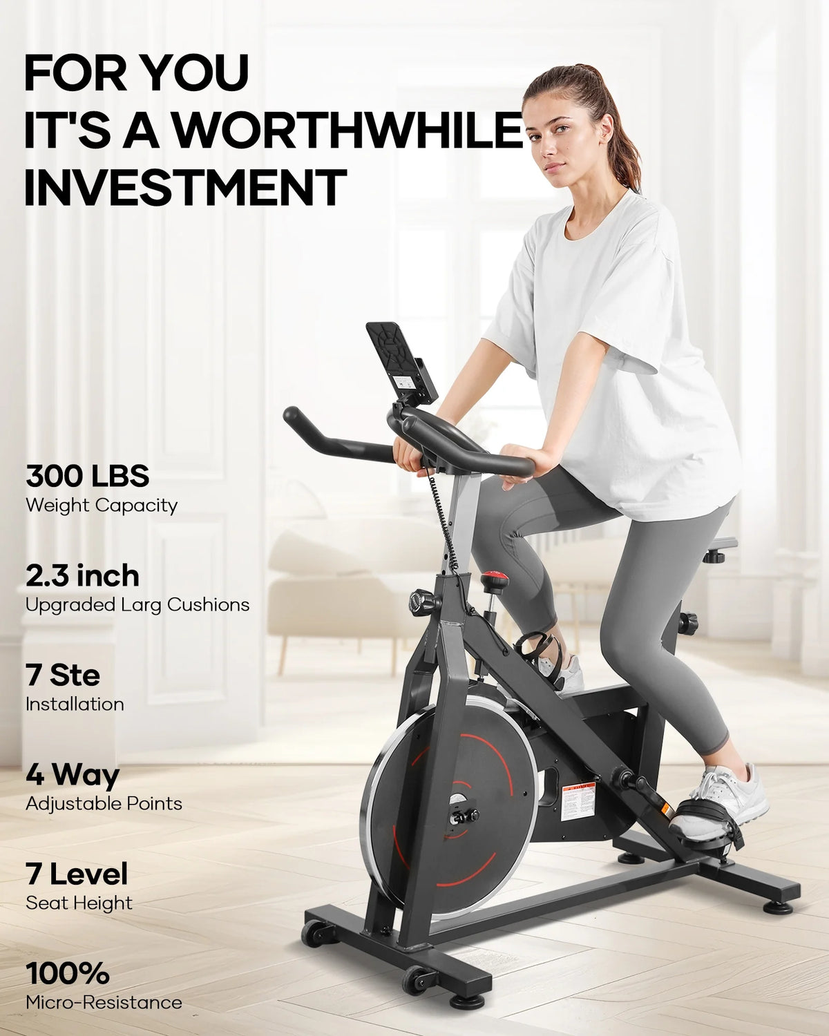 Naipo Exercise Bike Indoor Cycling Bike with 300 lb Big Seat Cushion for Home Cardio Leg Workout