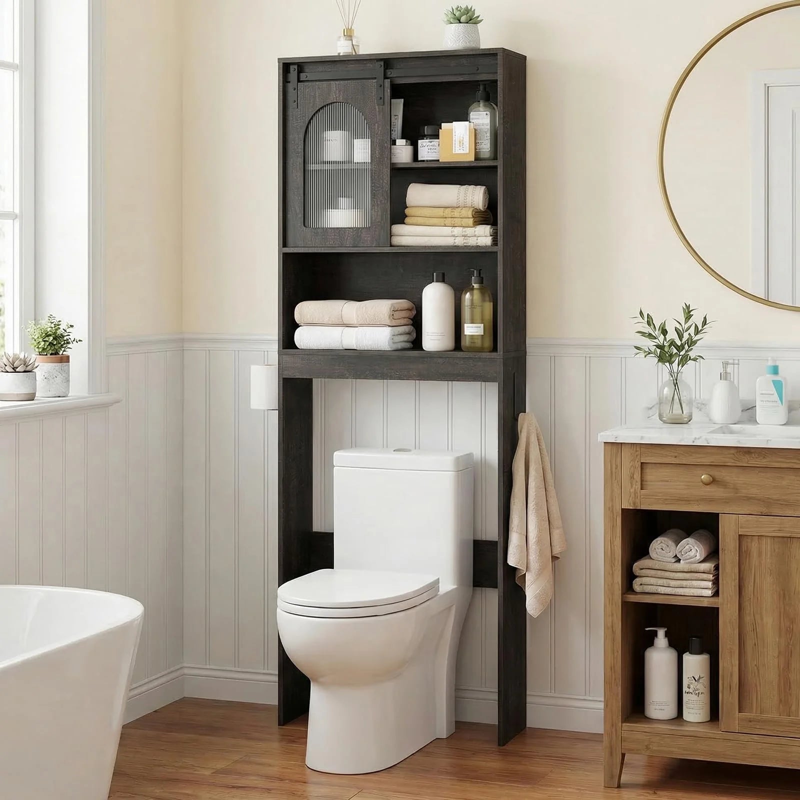 Tangkula Over Toilet Storage Cabinet with Sliding Barn Door