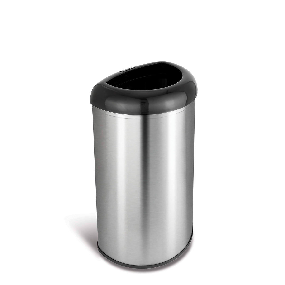 Ninestars OTT-50-19BK Open Top Office Bathroom Trash Can 13 Gal 50L Stainless Steel Base (D Shape Black Lid)
