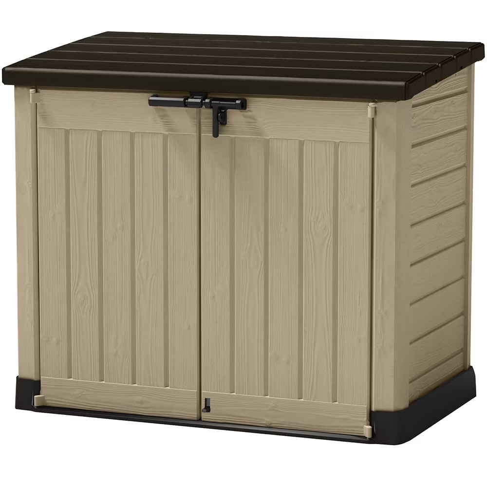 Keter Store It Out MAX Horizontal Durable Resin Outdoor Storage Shed with Heavy Duty Floor and Locking Latch and Double Doors, Beige