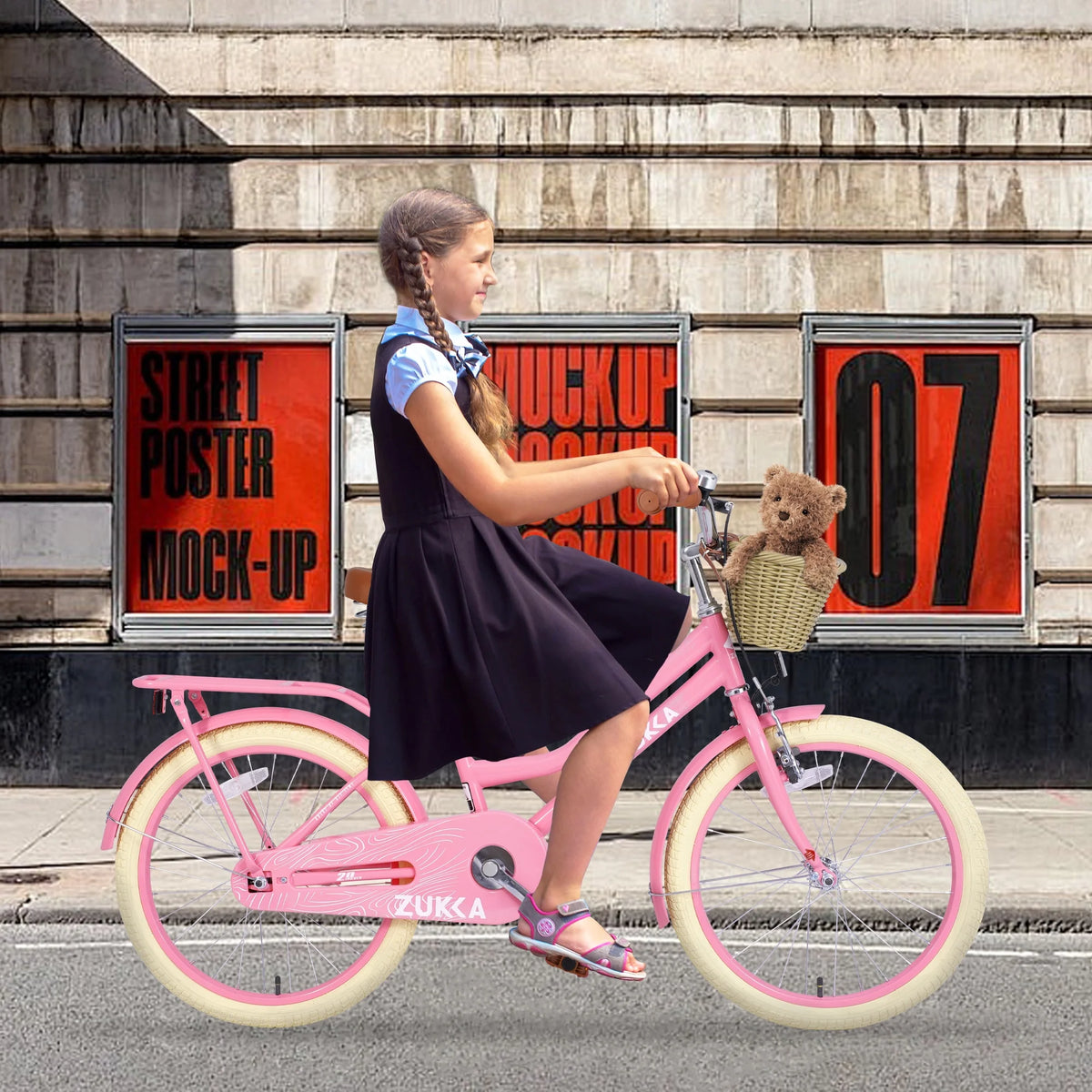 20" Kids Bike Girls Bike with Basket Single Speed Steel Frame Children Bicycle for 7 - 10 Years, Pink
