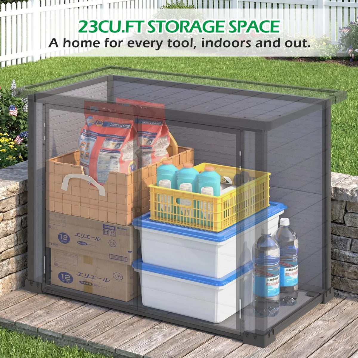 AECOJOY Resin Outdoor Storage Cabinet 23 Cu.Ft Plastic Trash Can Storage Shed with Base