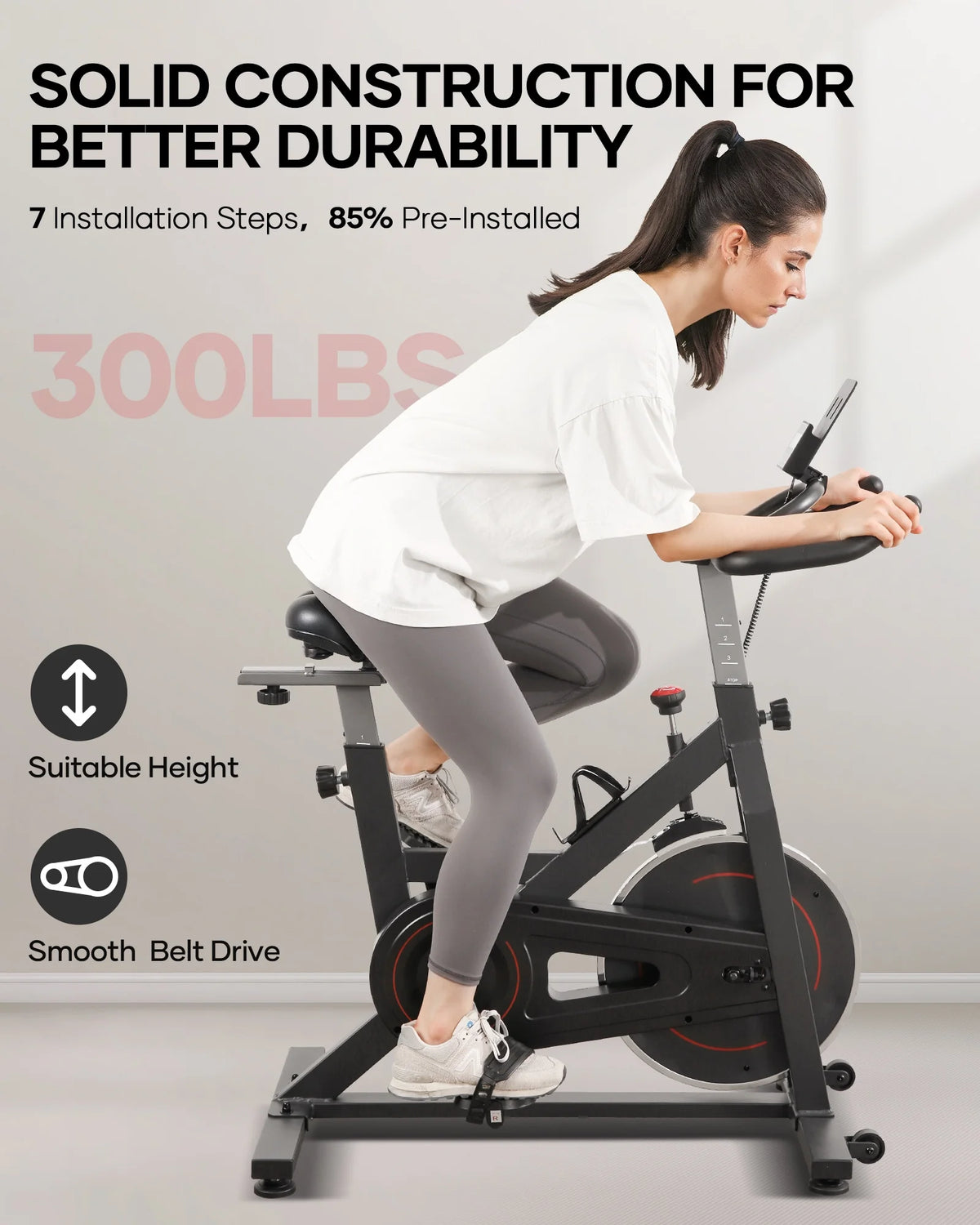 Naipo Exercise Bike Indoor Cycling Bike with 300 lb Big Seat Cushion for Home Cardio Leg Workout