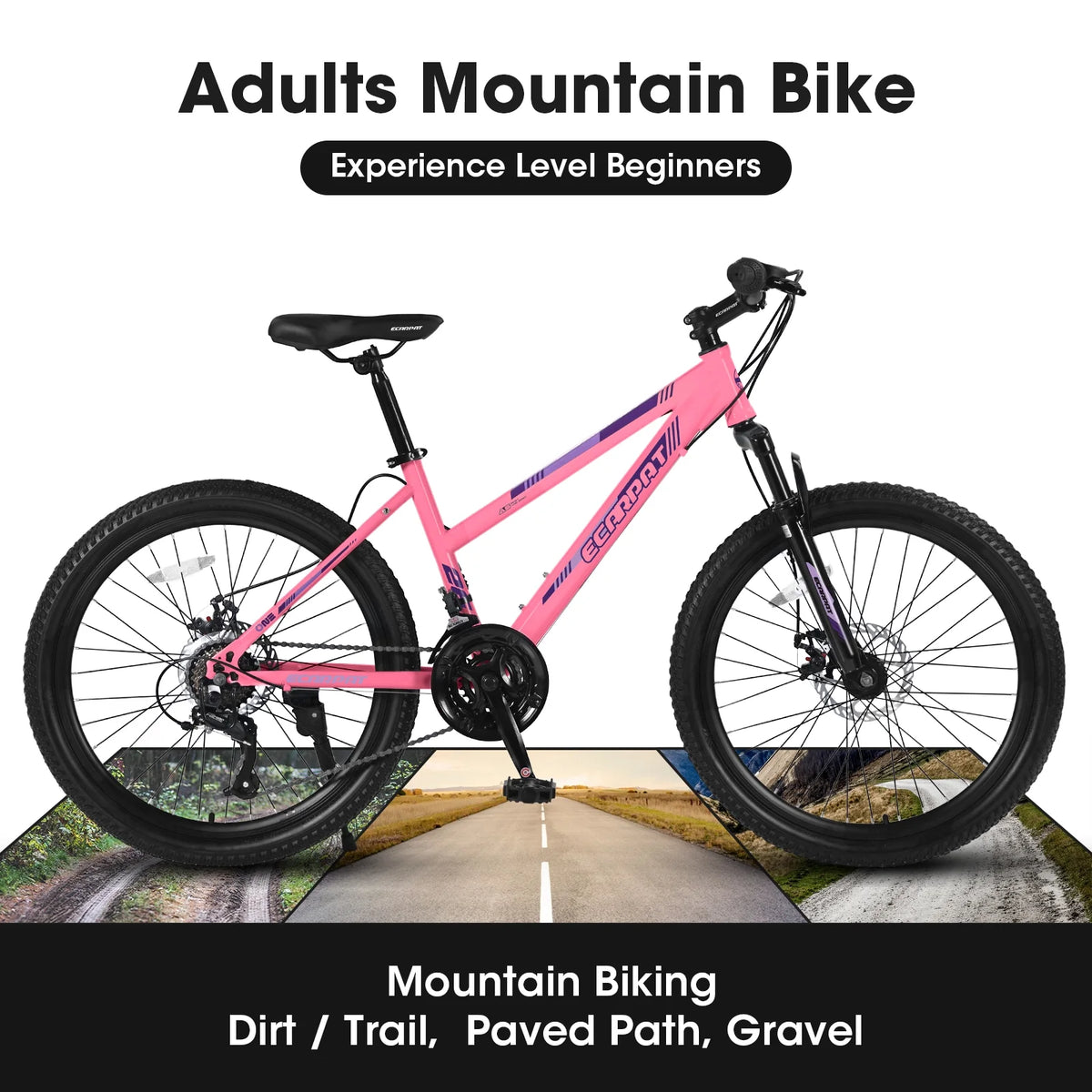 Ecarpat 26 in Mountain Bike Adults Womens Mountain Bicycles with Dual Disc Brakes Shimano 21 - Speed Full Suspension MTB Bicycles for Outdoor Commuting Exercise, Multi Colors