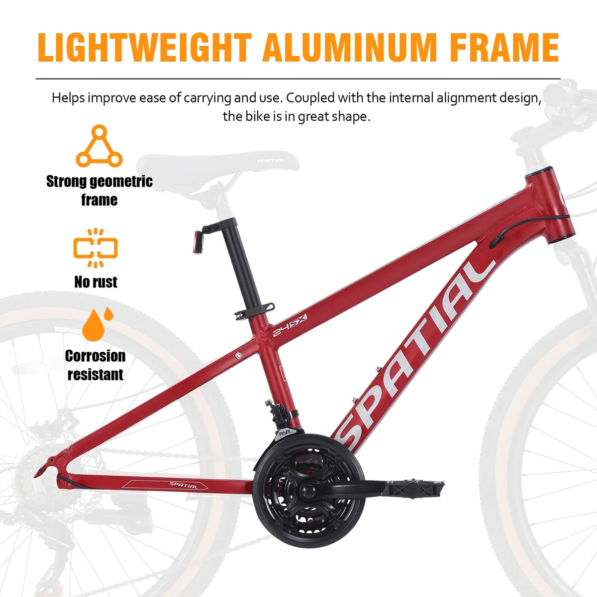 SPATIAL 24/26/27.5/29 in Mountain Bike, 8/21 Speed Lightweight Aluminum Magensium Frame Mountain Bicycle, Fits Men Women Teenagers Adult Disc Brake MTB Bicycle
