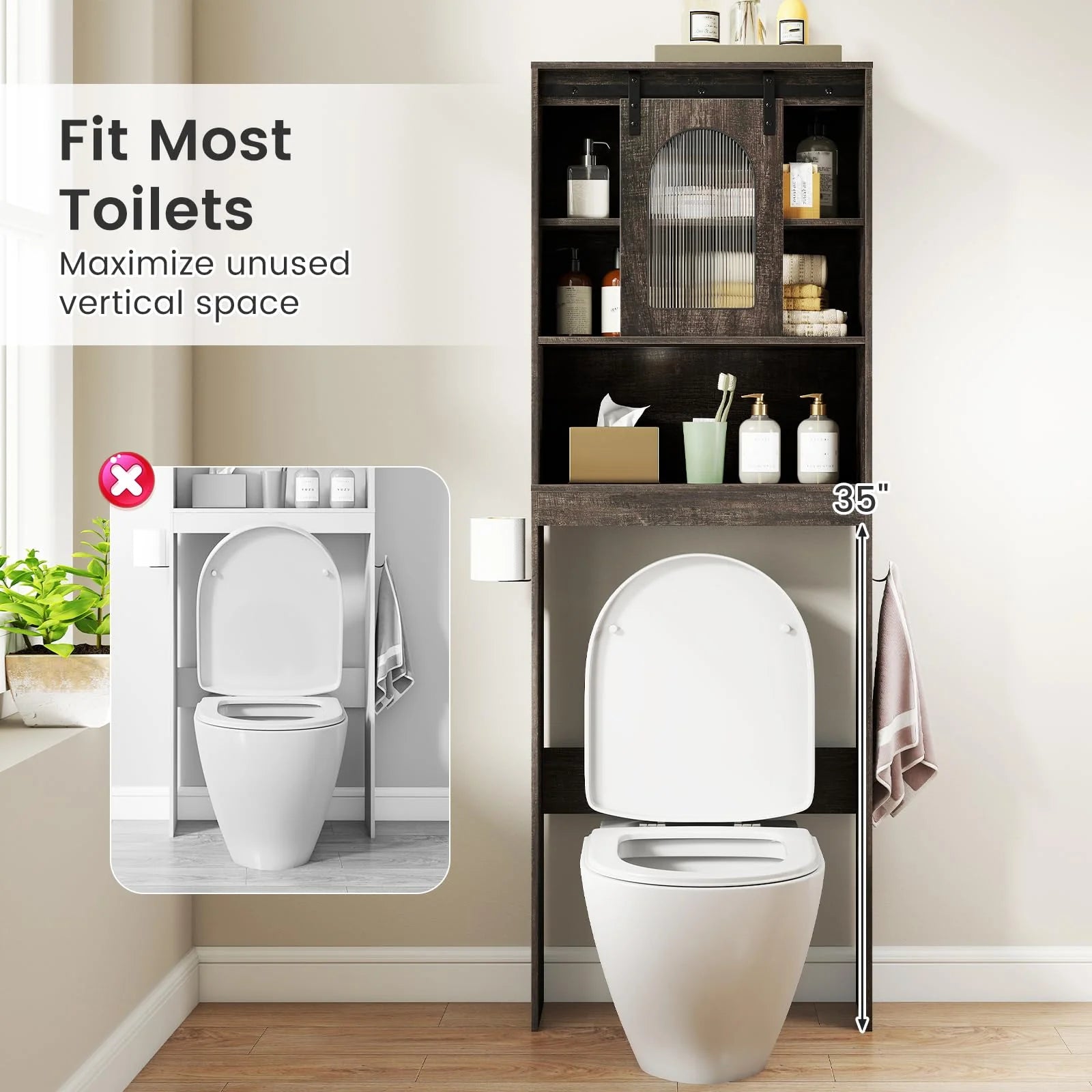 Tangkula Over Toilet Storage Cabinet with Sliding Barn Door
