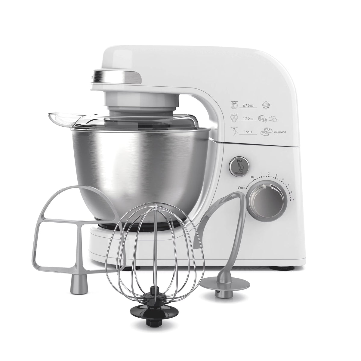 Hamilton Beach 4 Quart Stand Mixer for Kitchen, 7 Speeds, Tilt - Head, Dough Hook, Whisk & Flat Beater, White